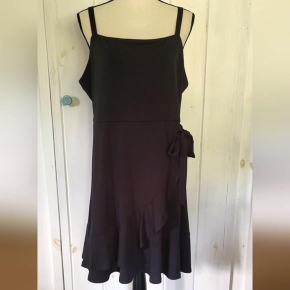 SO Junior Plus Faux Wrap Ruffle Sleeveless Dress - Picture 1 of 9